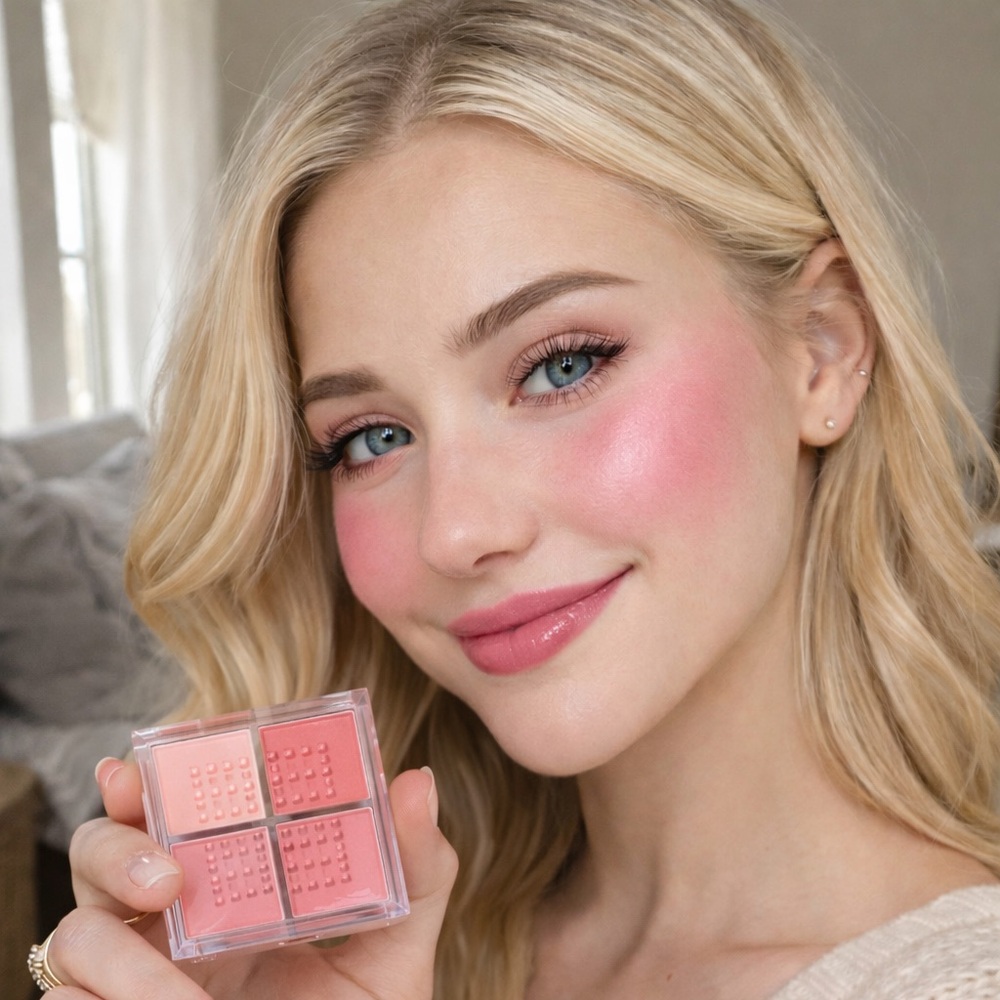 NOVO Sweetheart Girl Pink Blush Quad | Four Square Grid Powder | New